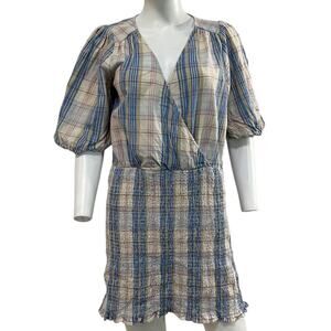 Sezane Checked Blue And White Ellen Dress Size L